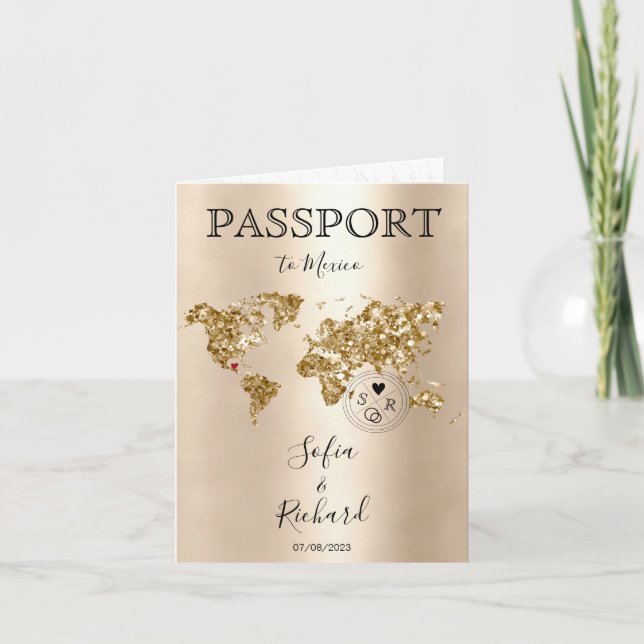 Wedding Destination Passport World Map Mexico Invitation (Front)