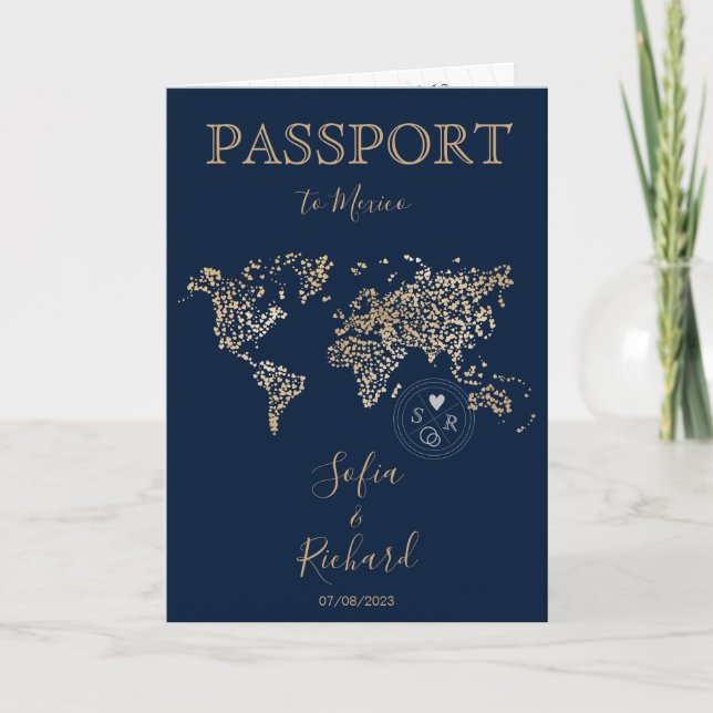 Wedding Destination Passport World Map  QR Code Invitation (Front)