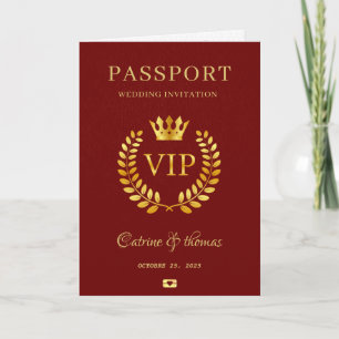 Wedding Destination Red Passport World Map VIP Invitation