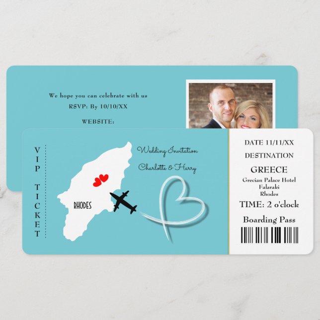 Wedding Destination Rhodes Ticket  Invitation (Front/Back)