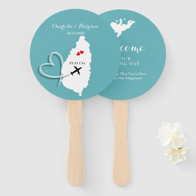 Wedding Destination St Lucia Hand Fan (Front and Back)
