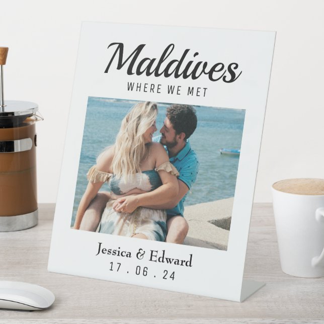 Wedding Destination Table Name Couple Travel Photo Pedestal Sign (In SItu)