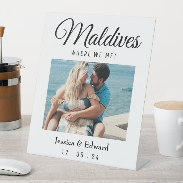 Wedding Destination Table Name Couple Travel Photo Pedestal Sign (In SItu)