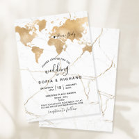 Wedding Destination World Map Gold Removable Heart
