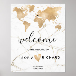 Wedding Destination World Map Gold Removable Heart Poster
