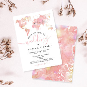 Wedding Destination World Map Heart Invitation