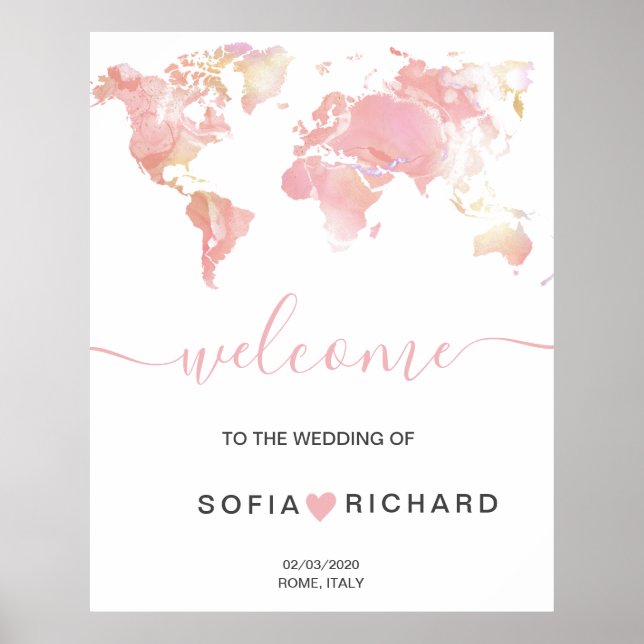 Wedding Destination World Map Removable Heart Post Poster (Front)