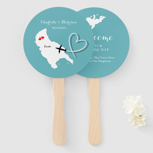Wedding Destination Zante Hand Fan (Front and Back)