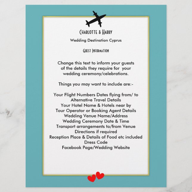 Wedding Destinations Abroad Guest Information (Front)