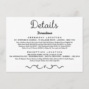Wedding Detail Insert Card   Modern Black & White