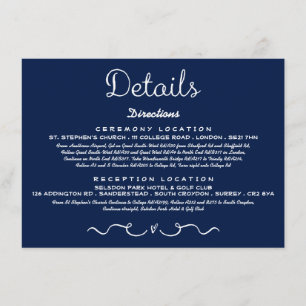 Wedding Detail Insert Card   Modern Navy Blue