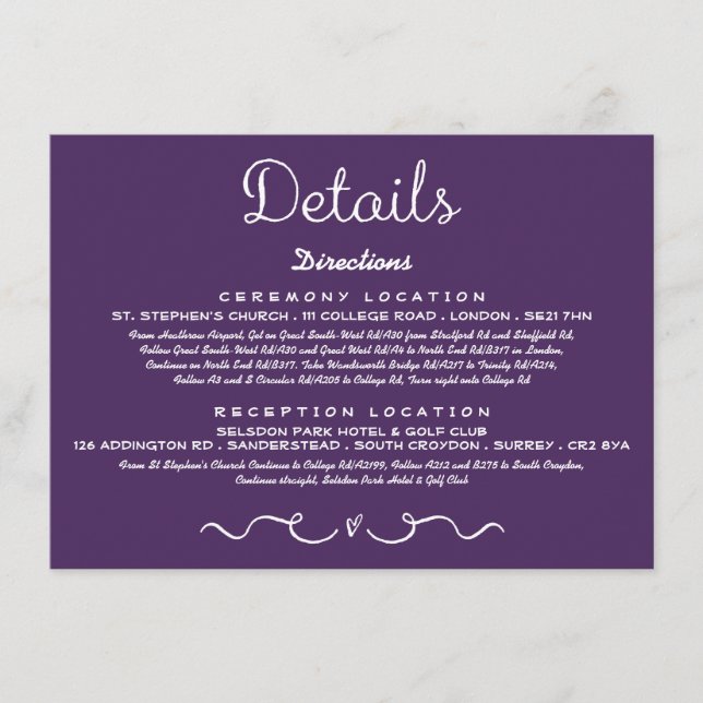 Wedding Detail Insert Card | Modern Purple (Front)