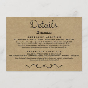 Wedding Detail Insert Card   Rustic Country Kraft