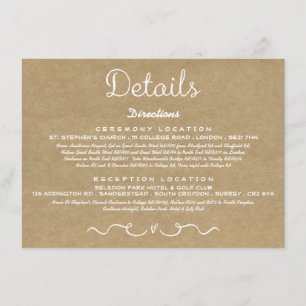 Wedding Detail Insert Card   Rustic Country Kraft