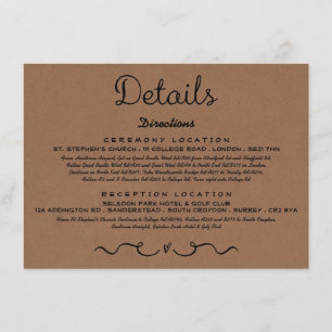 Wedding Detail Insert Card   Rustic Country Kraft