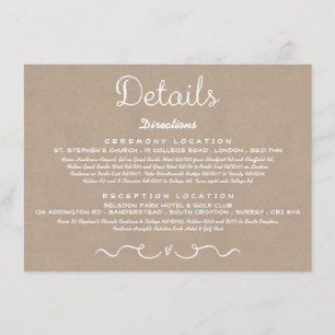 Wedding Detail Insert Card   Rustic Country Kraft