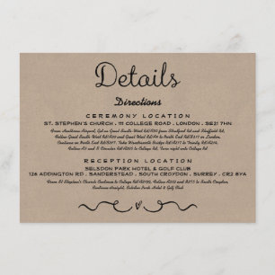 Wedding Detail Insert Card   Rustic Country Kraft