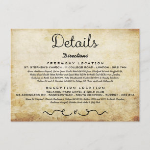 Wedding Detail Insert Card   Vintage Antique