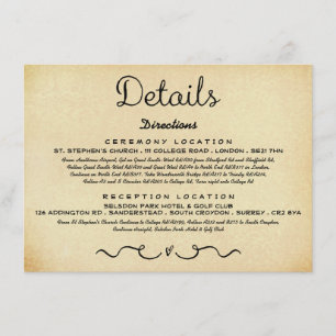 Wedding Detail Insert Card   Vintage Antique