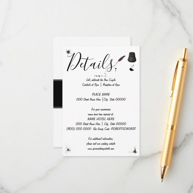 Wedding Detail | Pen & Inkwell | Little Details Enclosure Card (Front/Back In Situ)