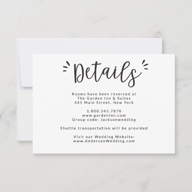 Wedding Details and Accommodations Info Card (Front)