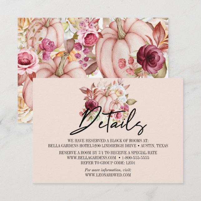 Wedding Details Autumn Pumpkin Floral Invitation (Front/Back)
