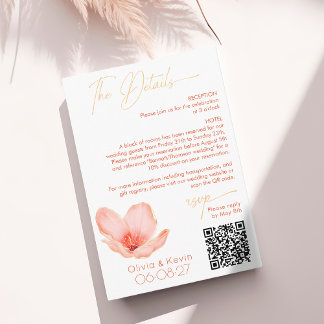 Wedding details bright orange flower arched Photo Enclosure Card