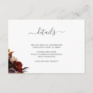 Wedding details burgundy rustic fall floral enclos enclosure card