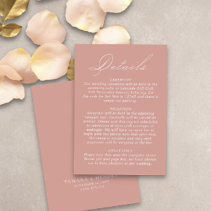 Wedding Details Calligraphy Script Rose Gold Enclosure Card