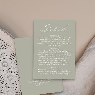 Wedding Details Calligraphy Script Sage Green Enclosure Card