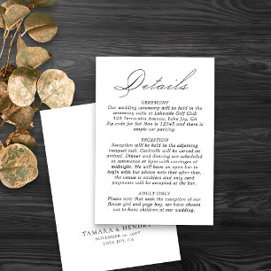 Wedding Details Calligraphy Script White Enclosure Card