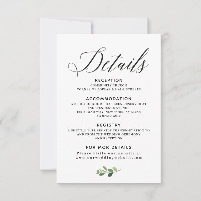 Wedding details card (Front)