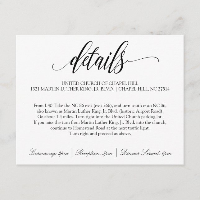 Wedding Details Card | Luxe Calligraphy (Black) (Front)