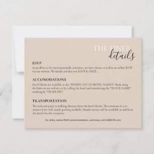 Wedding Details Card RSVP, Hotel, Transport