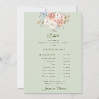 Wedding details card sage green floral garden