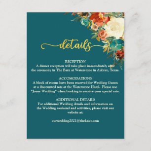 Wedding Details Card - Teal & Orange