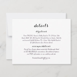 Wedding Details Directions Card *Modern Classic*