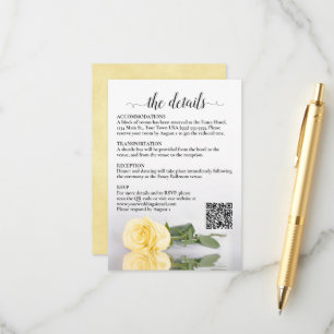 Wedding Details Elegant Butter Yellow Rose QR Code Enclosure Card