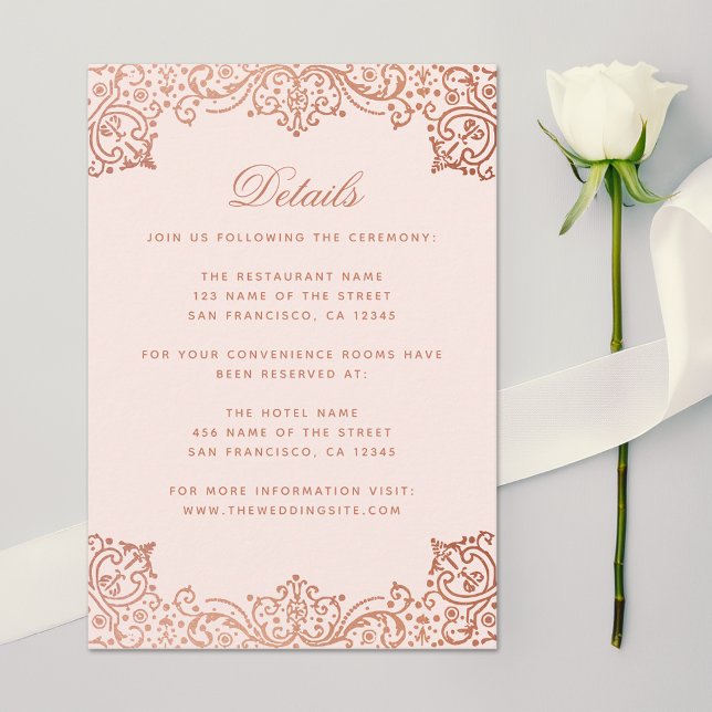 Wedding Details Elegant Pink Rose Gold Antique Enclosure Card (Creator Uploaded)