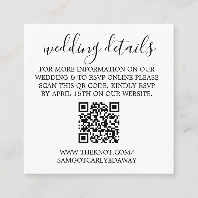 Wedding Details Enclosure Card QR Code with Photo (Front)
