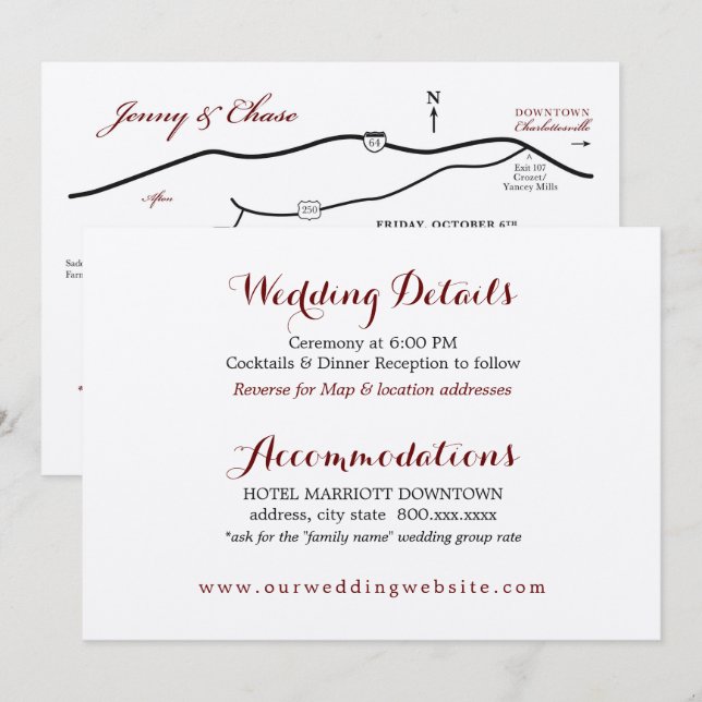 Wedding Details Enclosure Card Reception Map (Front/Back)
