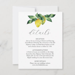 Wedding Details Enclosure Card Watercolor Lemons