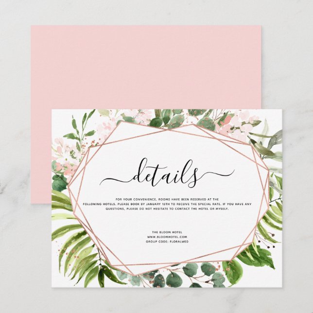 Wedding Details Eucalyptus Greenery Rose Gold Invitation (Front/Back)