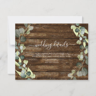 Wedding Details Eucalyptus Greenery Rustic Wood Invitation