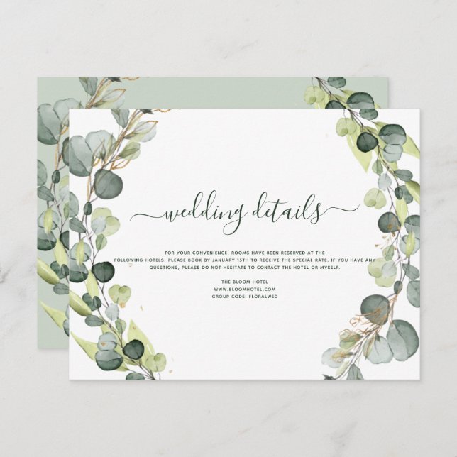 Wedding Details Eucalyptus Greenery Succulent Invitation (Front/Back)