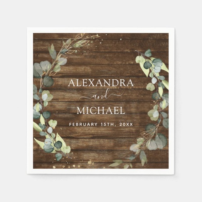 Wedding Details Eucalyptus Rustic Country Greenery Napkin (Front)