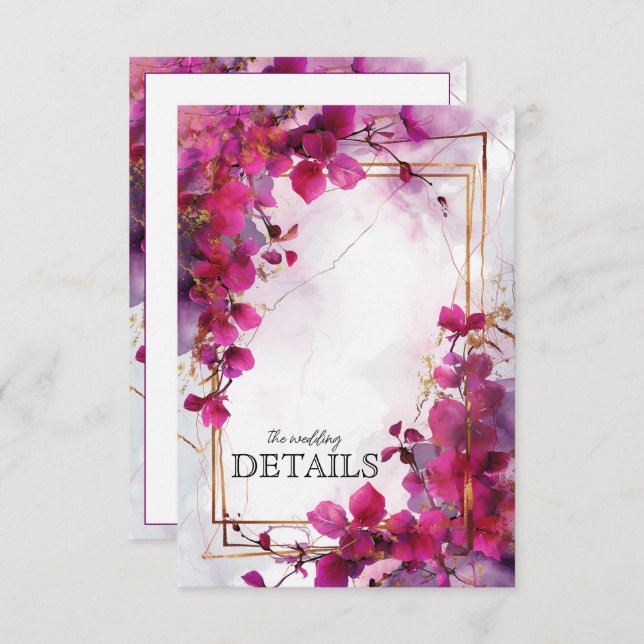 Wedding details Fuchsia Enchantment: Watercolor  Enclosure Card (Front/Back)
