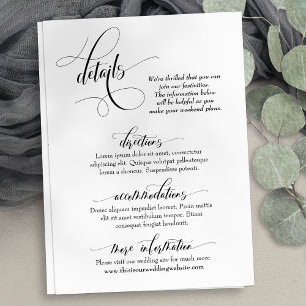 Wedding Details Glorious Calligraphy Simple Design Enclosure Card