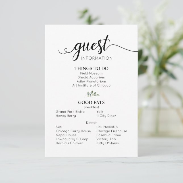 Wedding Details Guest Information  Enclosure Card (Standing Front)