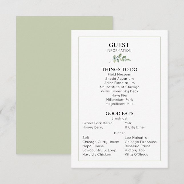 Wedding Details Guest Information Enclosure Card (Front/Back)